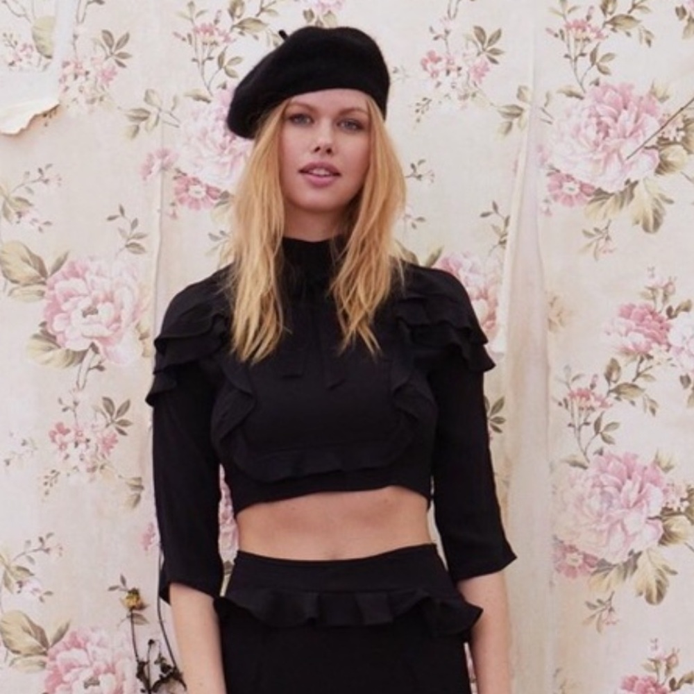 Revolve Poppy Ruffle Cropped Elbow Sleeve Blouse